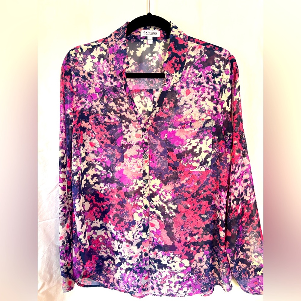 Express Women's Vibrant Floral Blouse - Pink and Purple